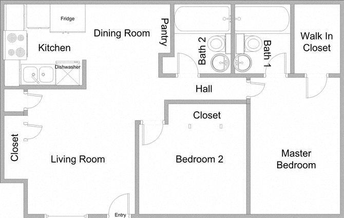Peachgrove Apartments two bedroom two bathroom floor plan